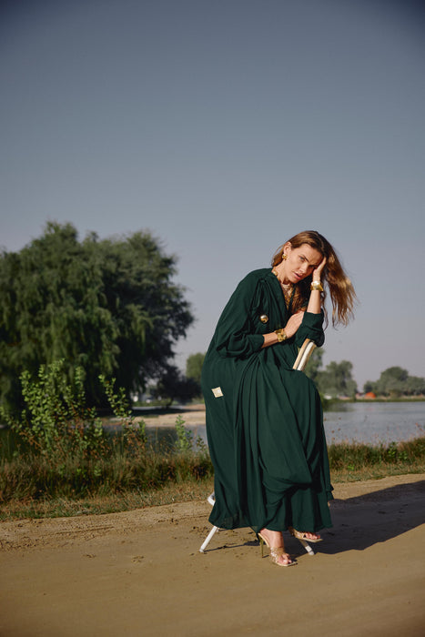 Emerald Draped Abaya with Embellishments