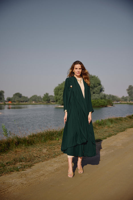 Emerald Draped Abaya with Embellishments