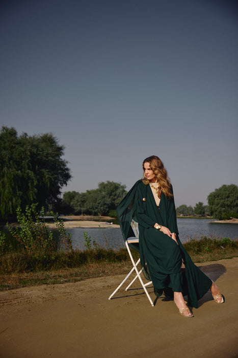 Emerald Draped Abaya with Embellishments