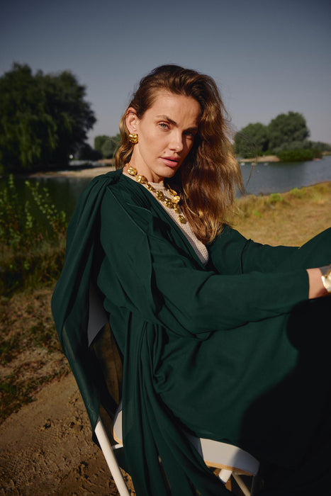 Emerald Draped Abaya with Embellishments