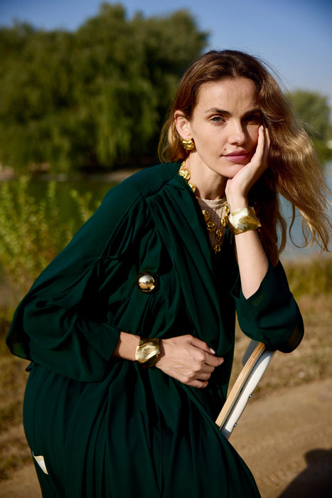 Emerald Draped Abaya with Embellishments