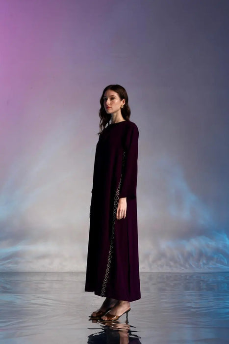Purple Crystal Embellished Abaya