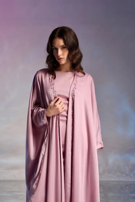 Rose Blush Embroidered Abaya with Inner Dress