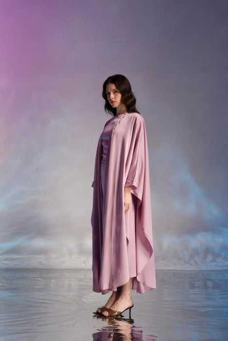 Rose Blush Embroidered Abaya with Inner Dress