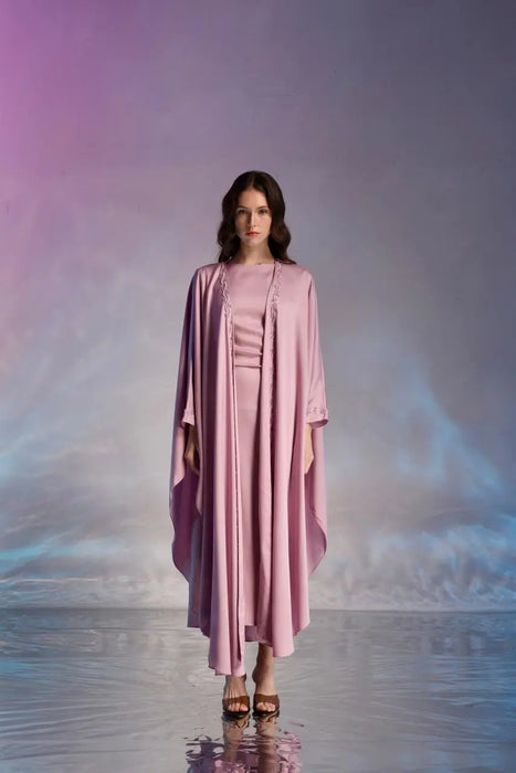 Rose Blush Embroidered Abaya with Inner Dress