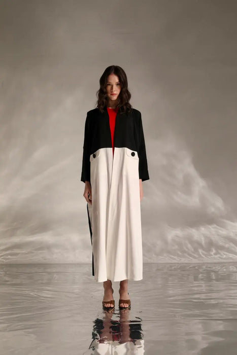 Noir Monochrome Crystal Button Abaya