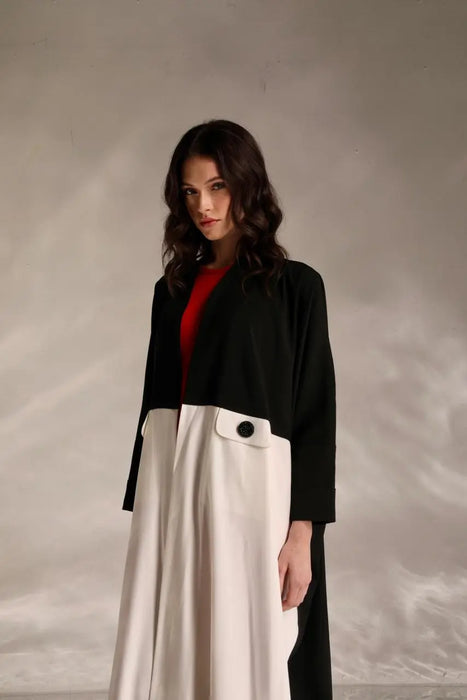 Noir Monochrome Crystal Button Abaya