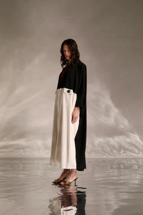 Noir Monochrome Crystal Button Abaya