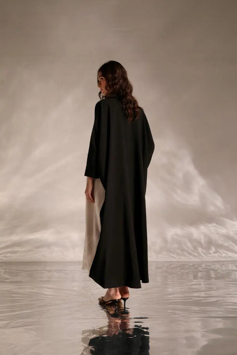 Noir Monochrome Crystal Button Abaya