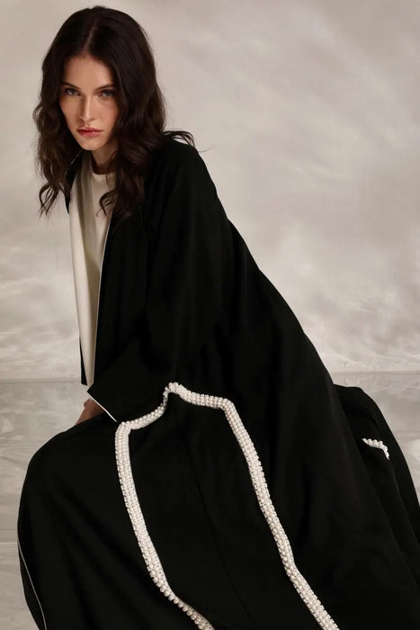 Pearl Trim Black Abaya