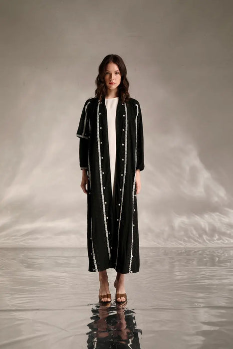 Black Abaya with Handcrafted Silver Details