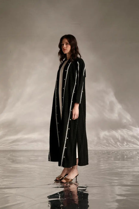 Black Abaya with Handcrafted Silver Details