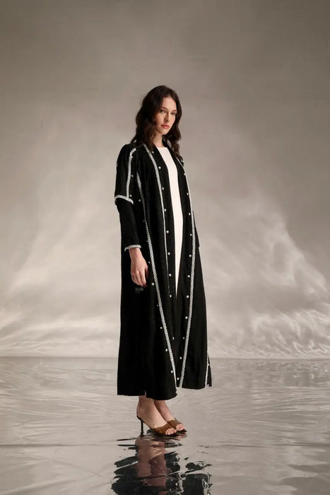 Black Abaya with Handcrafted Silver Details