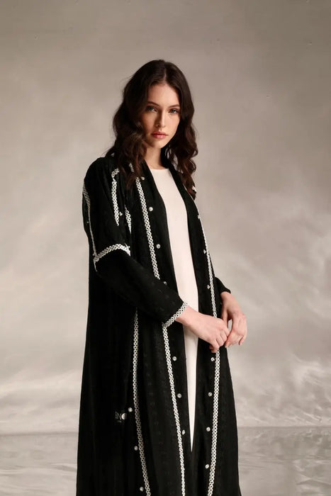 Black Abaya with Handcrafted Silver Details