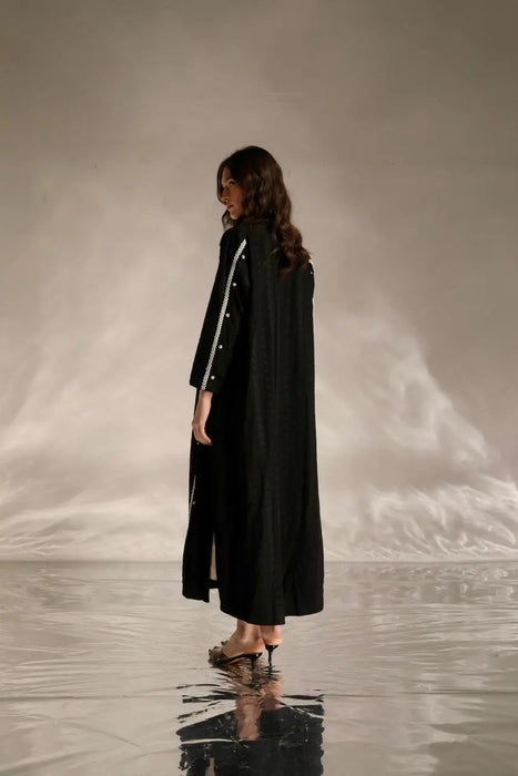 Black Abaya with Handcrafted Silver Details