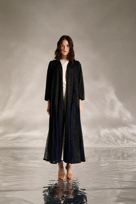 Floral Tulle Abaya in Blue & Black