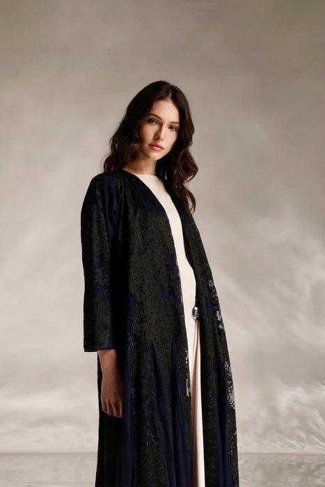 Floral Tulle Abaya in Blue & Black