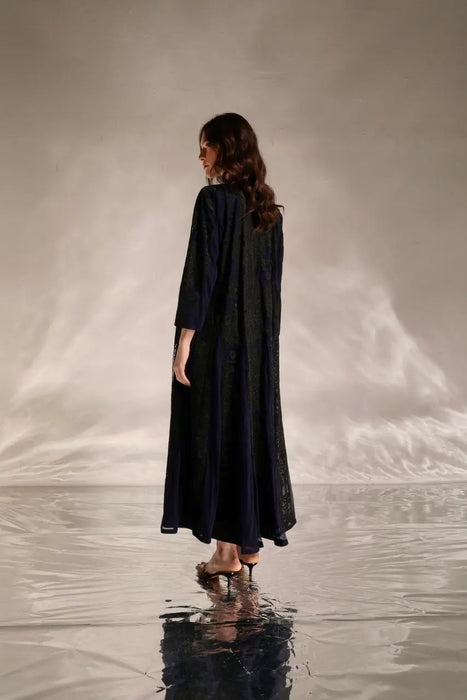 Floral Tulle Abaya in Blue & Black
