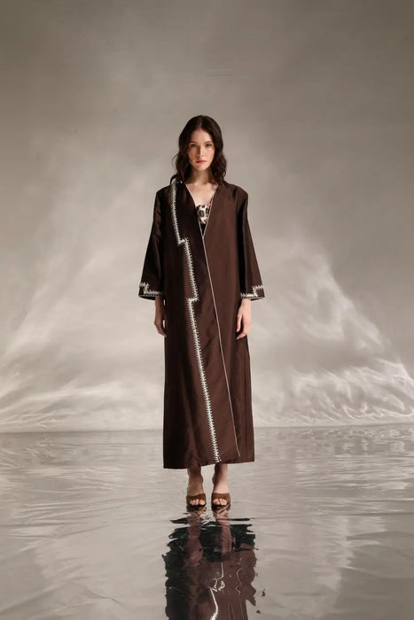 Mocha Silk Embellished Abaya