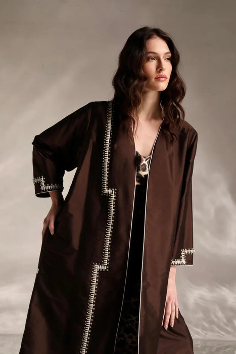 Mocha Silk Embellished Abaya