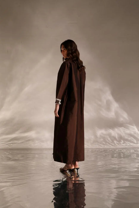 Mocha Silk Embellished Abaya