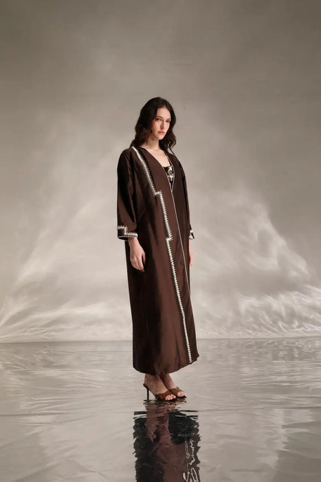 Mocha Silk Embellished Abaya