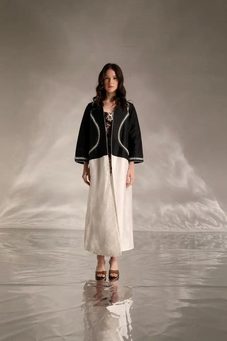 Two-Tone Embellished Silk Abaya
