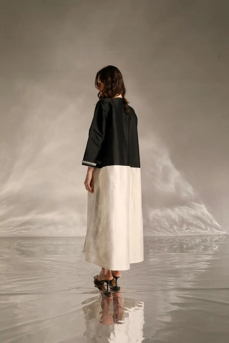Two-Tone Embellished Silk Abaya