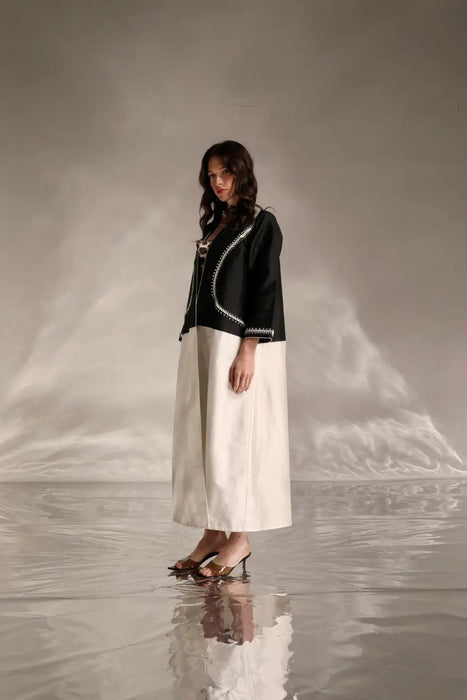 Two-Tone Embellished Silk Abaya