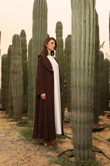 Coffee Brown Abaya with Wide Collar
