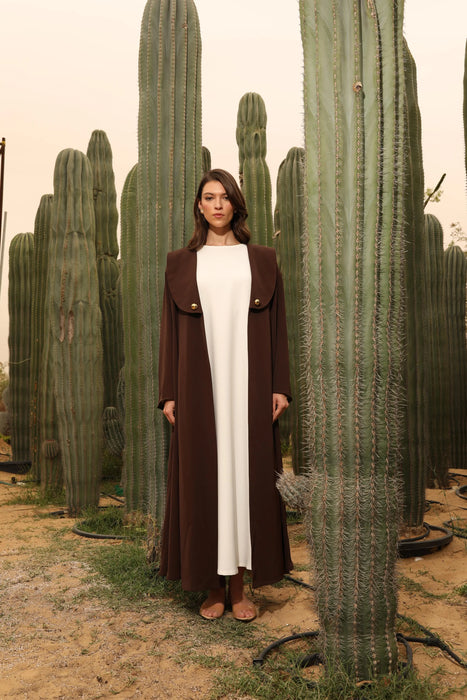 Coffee Brown Abaya with Wide Collar