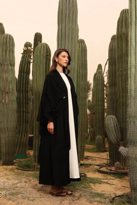 Black Layered Abaya In Chiffon