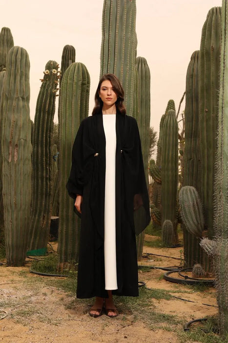 Black Layered Abaya In Chiffon