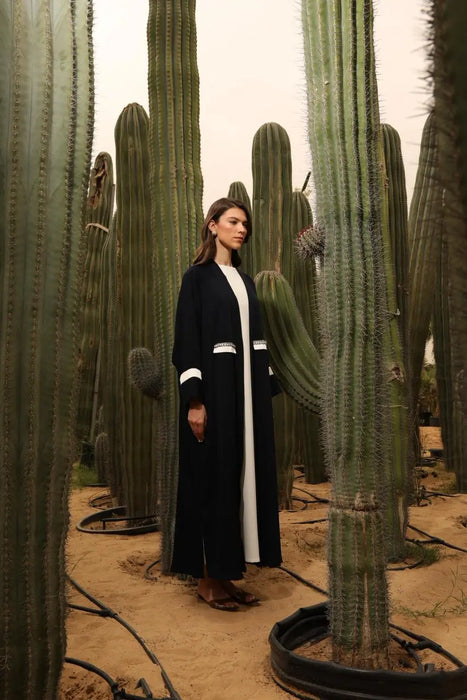 Classic Pleated Navy Abaya with Elegant Embellishments