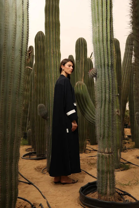 Classic Pleated Navy Abaya with Elegant Embellishments