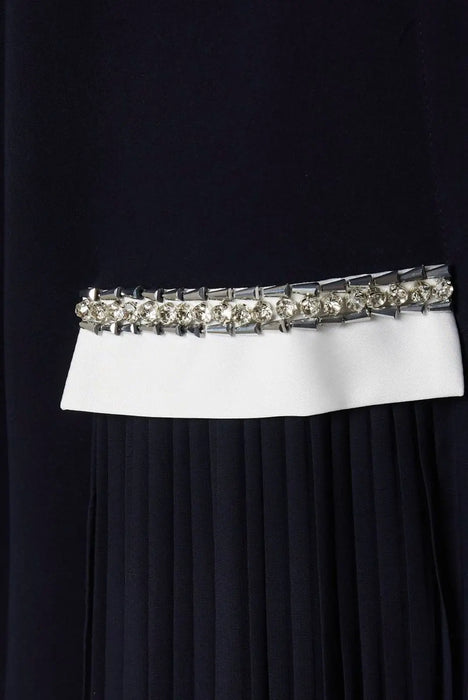 Classic Pleated Navy Abaya with Elegant Embellishments