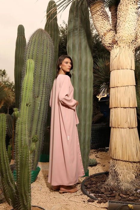 Powder Pink Pleated Abaya Set with Pearl Details