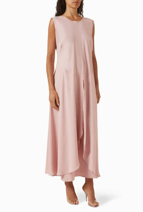 Powder Pink Pleated Abaya Set with Pearl Details