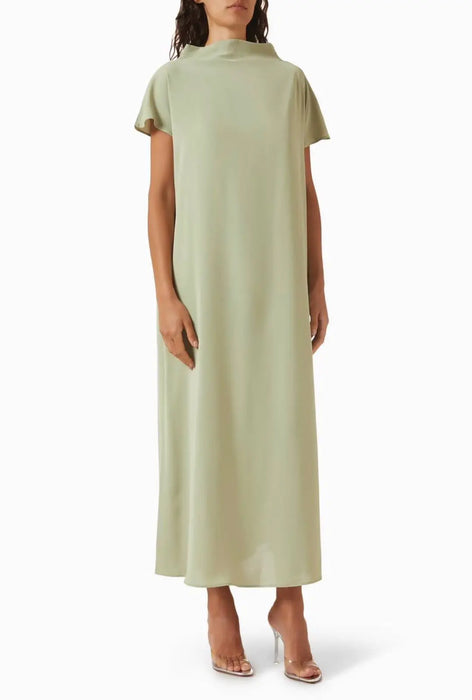 Soft Green Pleated Abaya Set with Pearl Details and Inner Dress