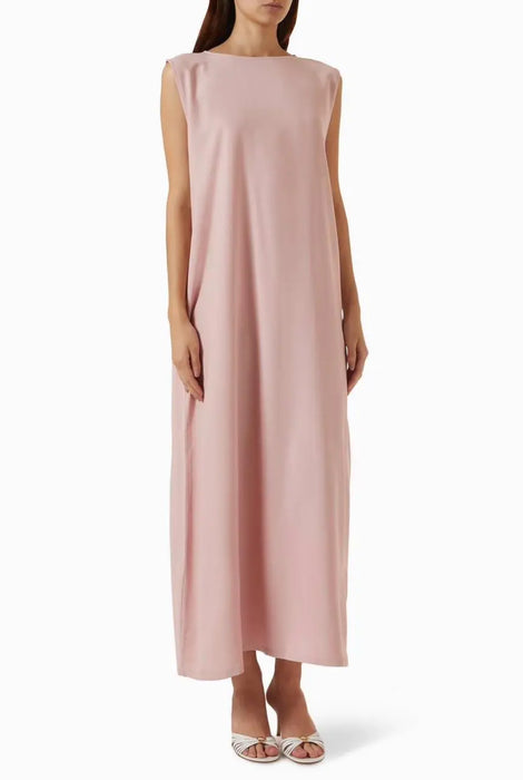 Powder Pink Elegant Pleated Abaya Set with Pearls