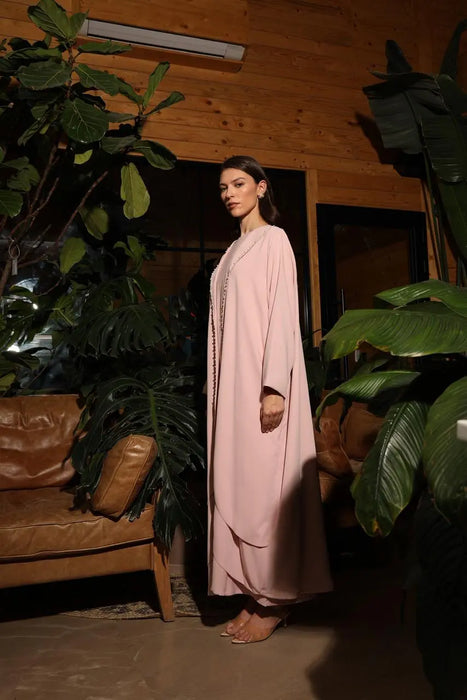 Powder Pink Pearl Tulip Hem Abaya Set