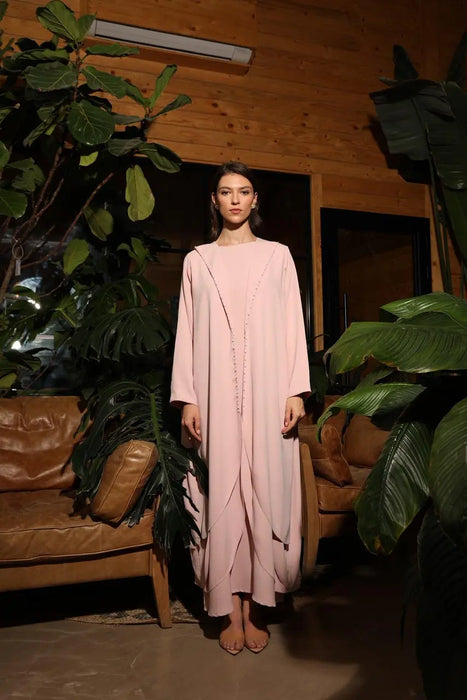 Powder Pink Pearl Tulip Hem Abaya Set