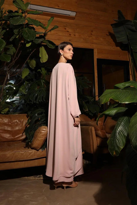 Powder Pink Pearl Tulip Hem Abaya Set