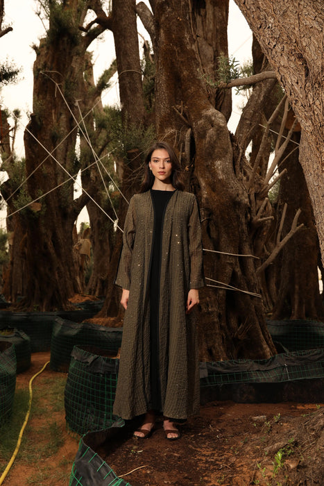 Bronze Olive Pleated Back Abaya