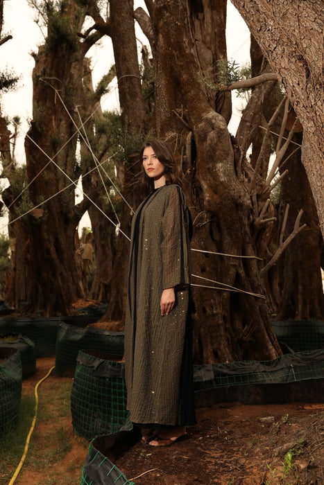 Bronze Olive Pleated Back Abaya
