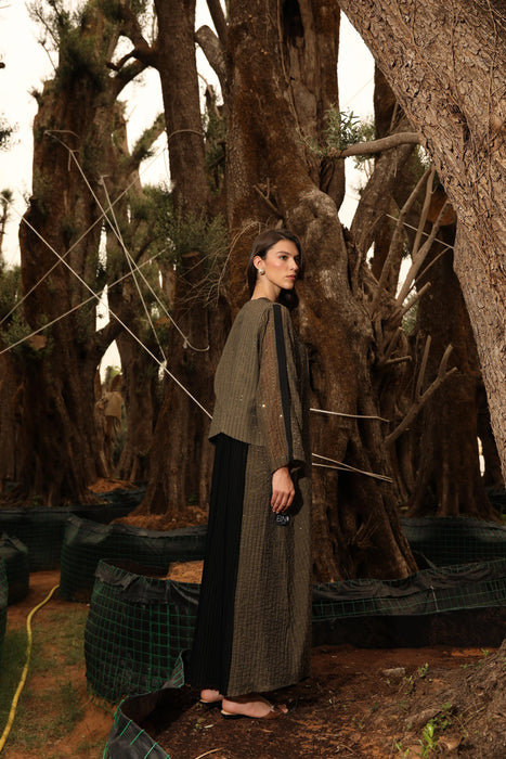 Bronze Olive Pleated Back Abaya