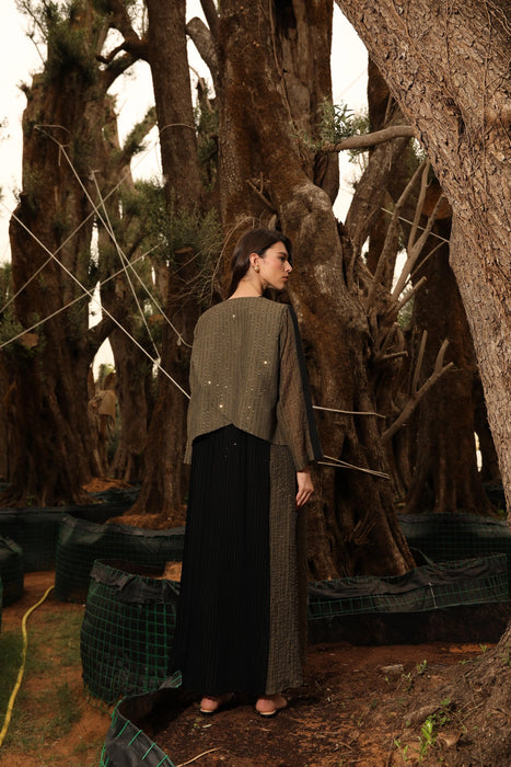 Bronze Olive Pleated Back Abaya