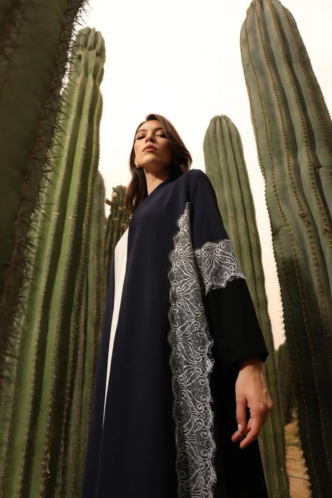 Modern Lace Panel Abayas in Blue