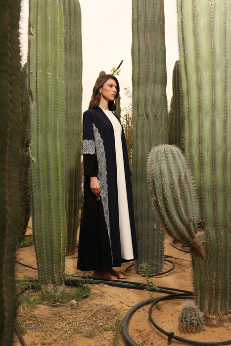 Modern Lace Panel Abayas in Blue