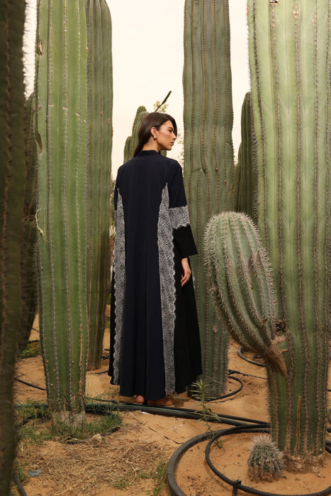 Modern Lace Panel Abayas in Blue